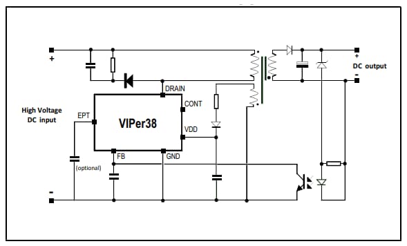 Application Circuit Diagram - STMicroelectronics VIPer38 Peak Power High-Voltage Converters